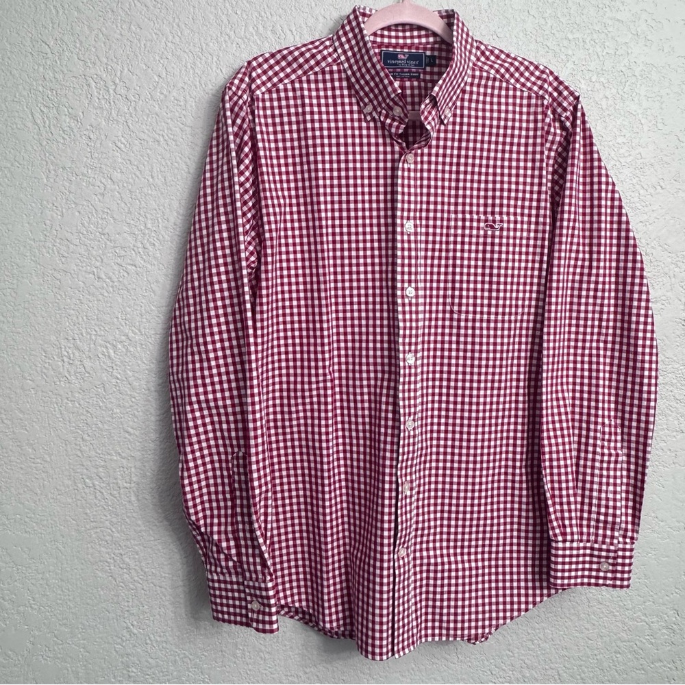 Vineyard Vines Red Gingham Button Down | Men’s L - image 3